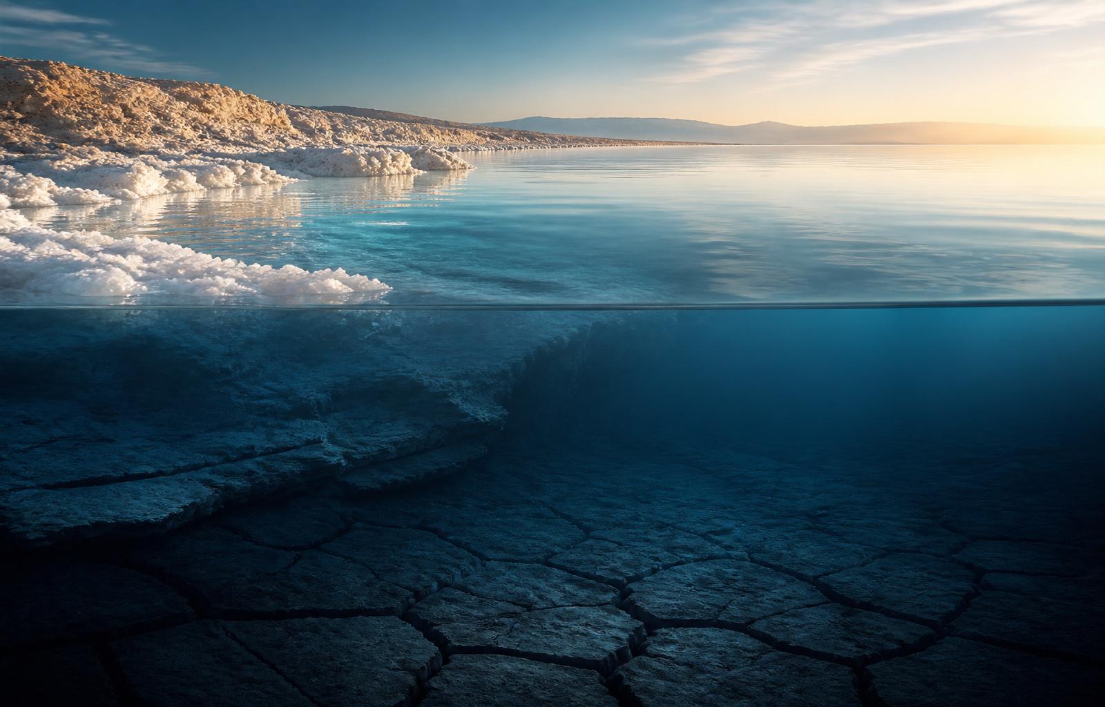Editorial illustration of the Dead Sea metaphor applied to a vacation rental business that looks beautiful on the surface but is stagnant underneath.