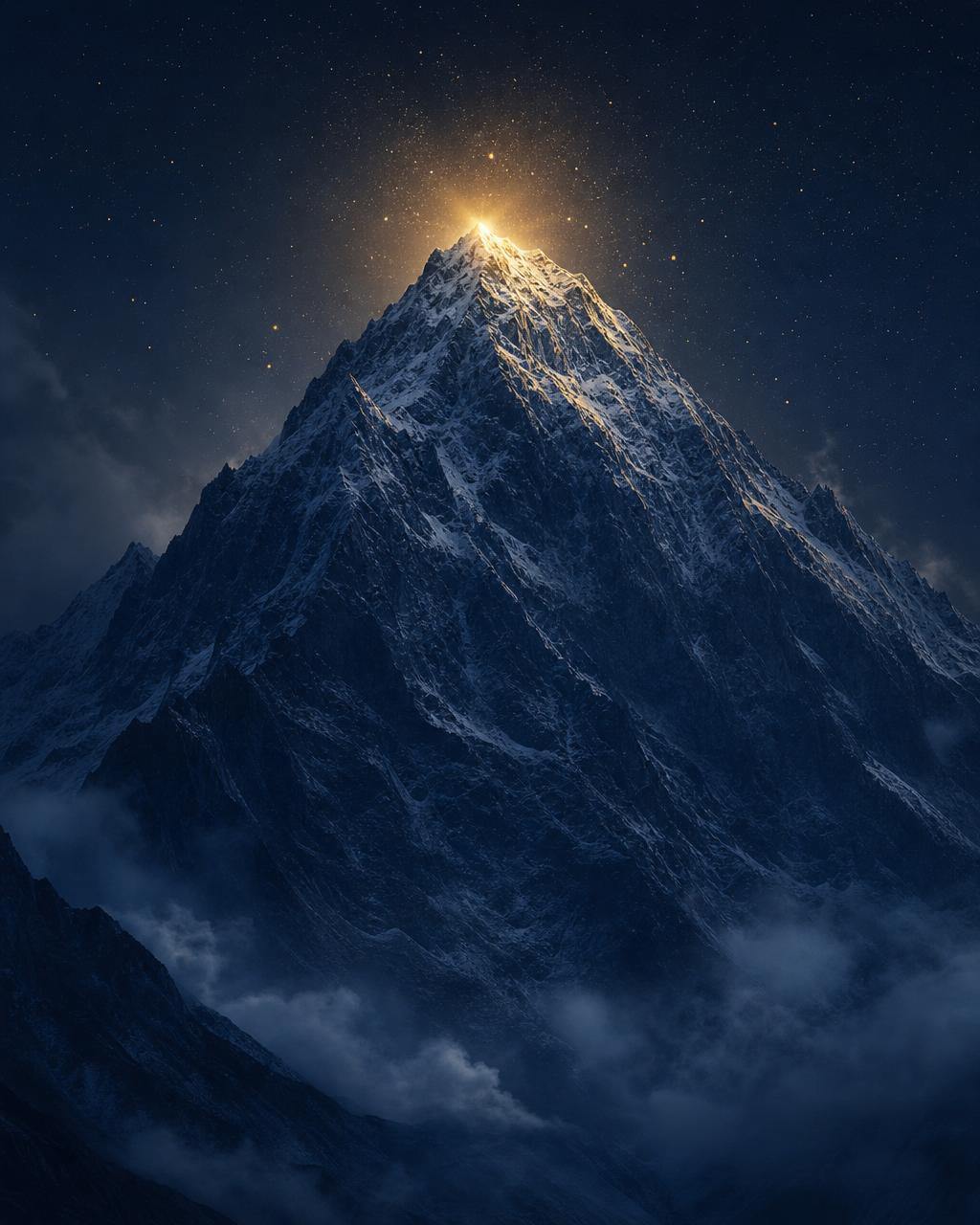 A cinematic navy mountain with a glowing gold trail climbing to a radiant summit — the Direct Booking Goldmine route